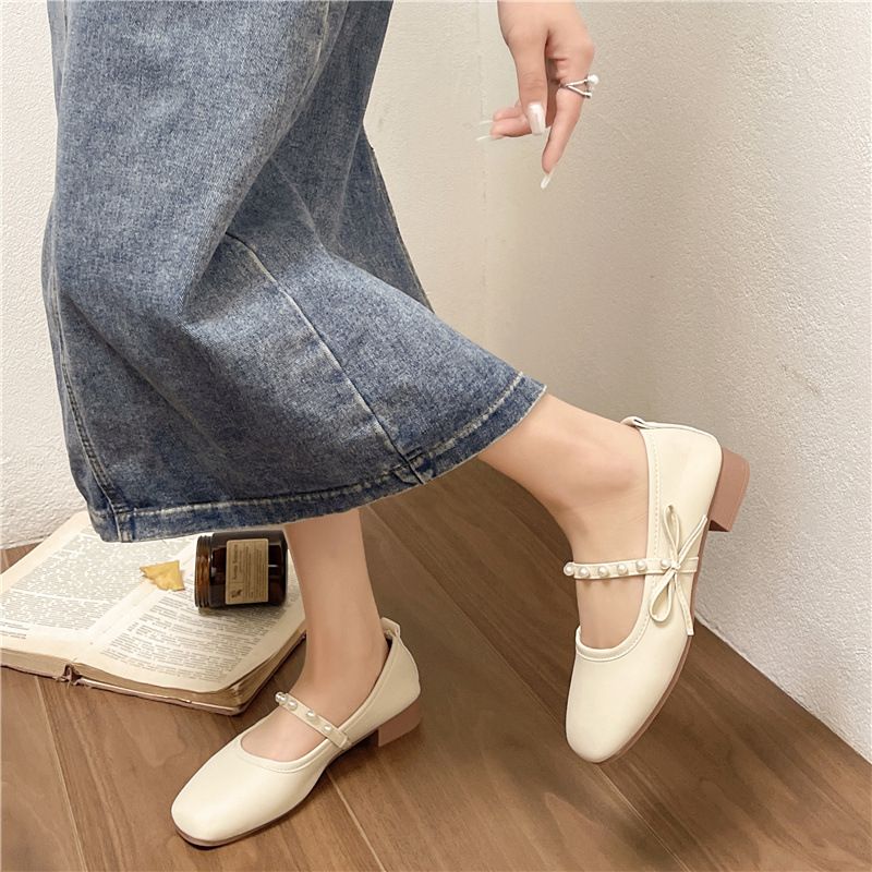 Außenhandel Dicken Absatz Nicht Müde Füße Perle Mode Schuhe Frühling Und Herbst frauen Schuhe Bogen Ein Pedal Einzelnen schuhe_voghion.com