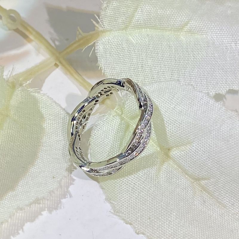 Fashion Trends Trending Wrapped Micro Paved Rose Gold Plated For Women High-end Ring Double Row Diamond Band_voghion.com
