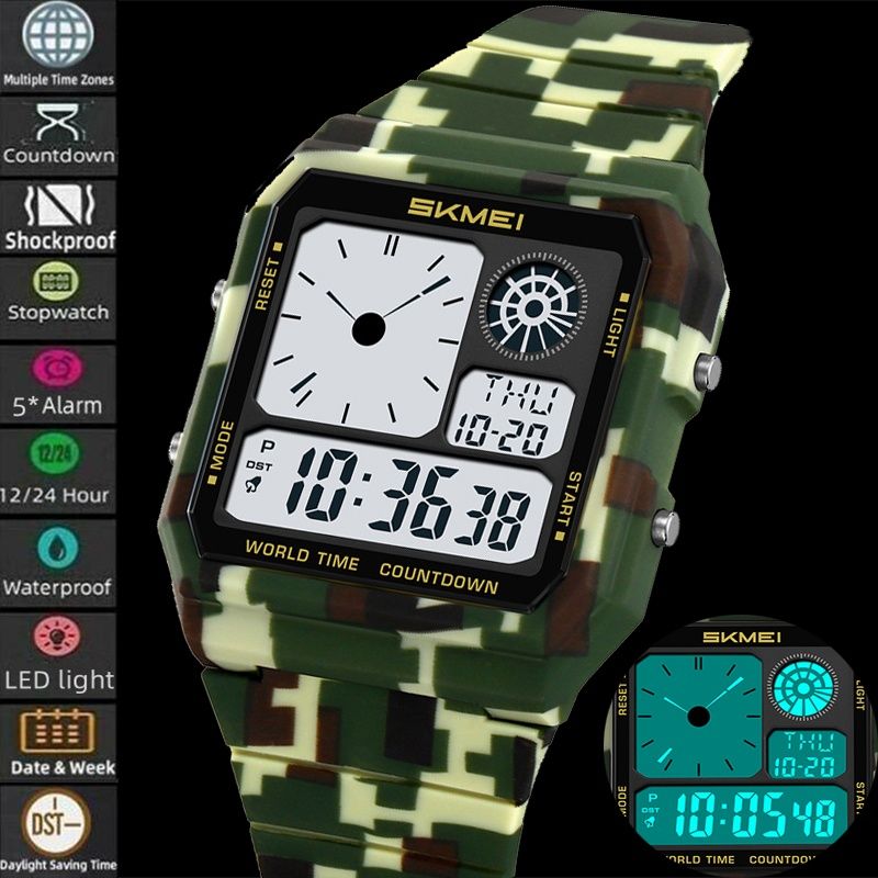 5 Wecker Männliche Militärsportuhren Analoge Digitalanzeige Mehrere Zeitzonen Wasserdichte Schwimmuhr für Herren_voghion.com