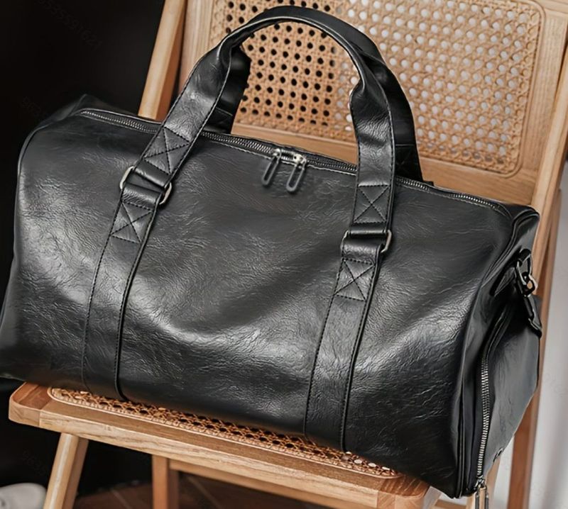 Men's travel real leather bag with shoe compartment, handbag, large capacity boarding shoulder crossbody bag, waterproof_voghion.com