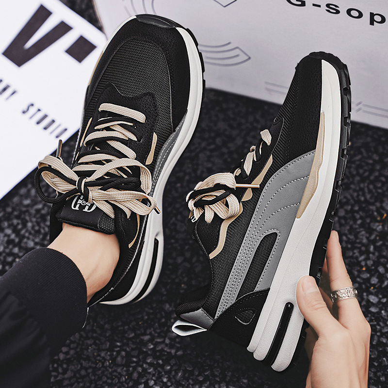 Sport color block con punta tonda e tendenza primaverile per scarpe da corsa casual basse da uomo, scarpe da studente con suola spessa_voghion.com