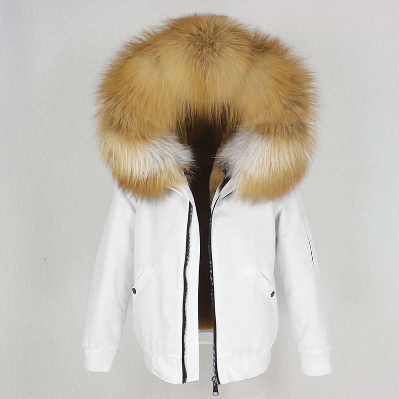 Abbigliamento donna nuovo parka con fodera in pelliccia artificiale ispessita, giacca con collo in pelliccia di volpe vera staccabile, cappotto di pelliccia_voghion.com
