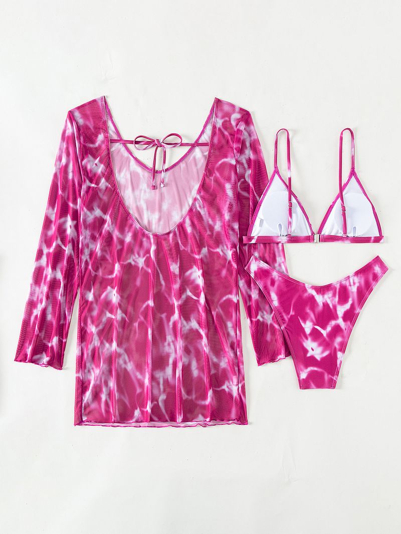 Dameskleding Multi Color Tie Dye Print Sexy Bikini Bikini Driedelig Dames Badpak_voghion.com
