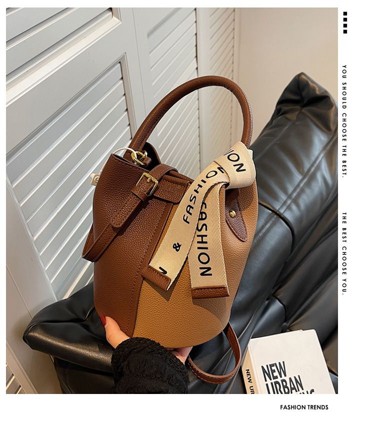 New portable bucket bag with niche design, women's color blocked crossbody bag with high aesthetic value, underarm shoulder bag_voghion.com