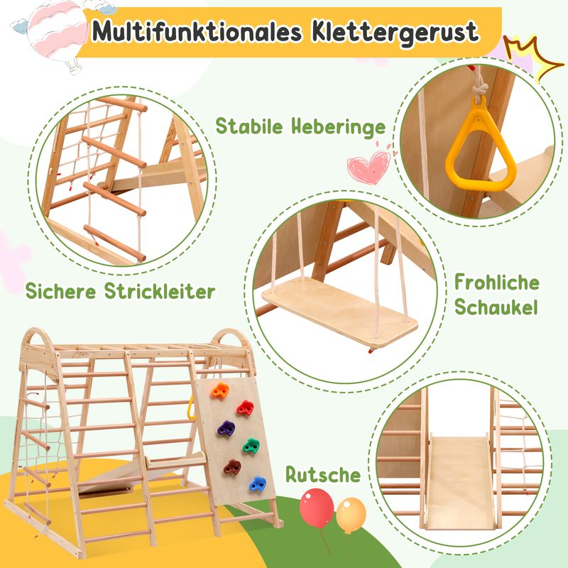 Cassettiera multifunzione 7 in 1 con Schaukel, Rutsche, Kletternetz e Klettersteinen_voghion.com