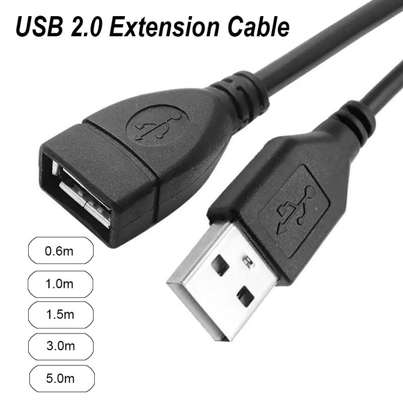 2.0 Male To A Female Data Sync Black Charger Extension Cord USB Cable For PC Laptop Keyboard_voghion.com