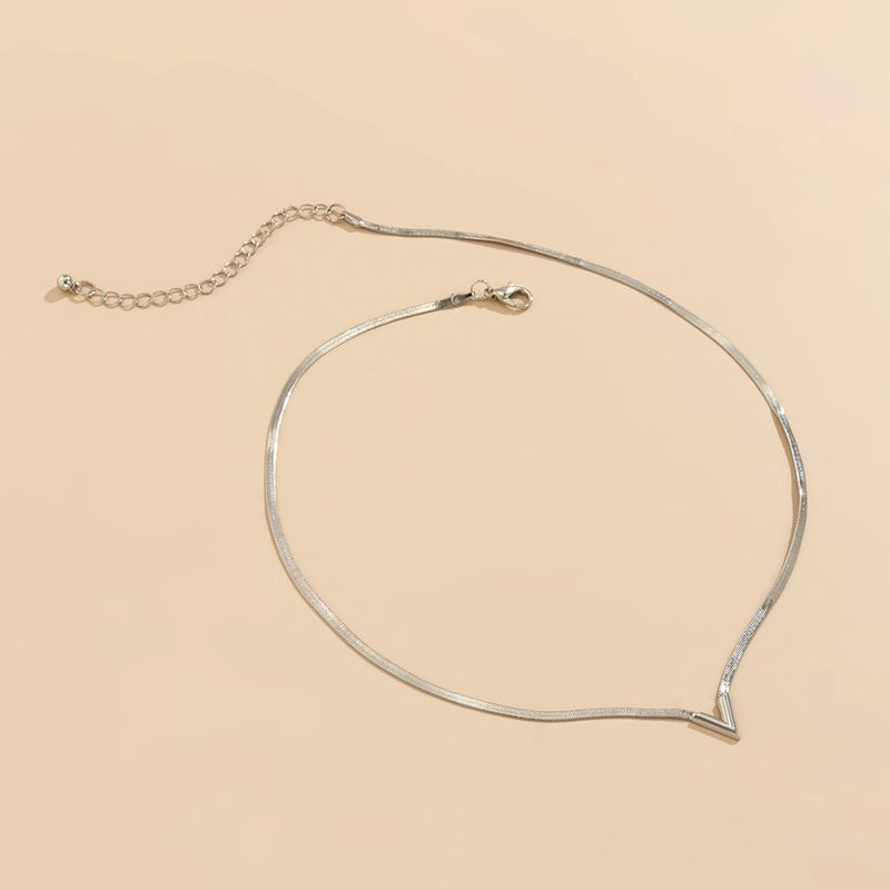 Qianbihe Adjustable Extended Chain Oblate Men V-shaped Charm Choker Necklace Jewelry Accessories-Sier_voghion.com