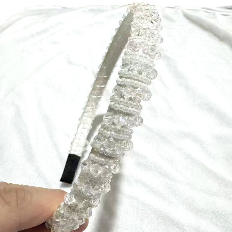 Cerchietto con cristalli barocchi alla moda, mini cerchietto con bordo sottile in spugna, accessorio per capelli con perline in stile coreano per donna_voghion.com