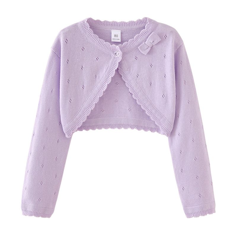 Leichte Strickjacke mit Schleife für Mädchen – 100 % Baumwolle, Sommerüberwurf (80–140 cm, 6 Farben)_voghion.com