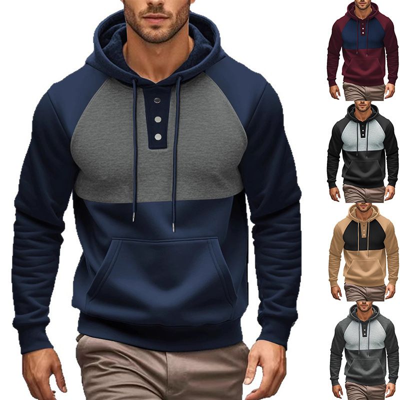 Felpa con cappuccio casual da uomo, nuova collezione autunno e inverno, con cuciture a contrasto e giacca in velluto da uomo_voghion.com