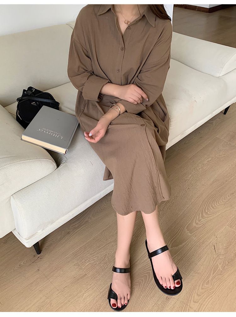 Camicia oversize coreana minimalista a maniche lunghe con colletto a revers – Leggera miscela di cotone e lino per protezione solare e abbigliamento da ufficio_voghion.com