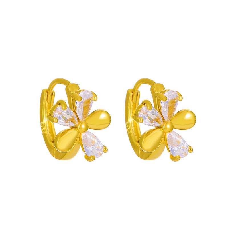 Orecchini a forma di fiore con micro pavé di zirconi, semplici e alla moda, con design di nicchia e clip a forma di cuore, gioielli per le orecchie da donna_voghion.com