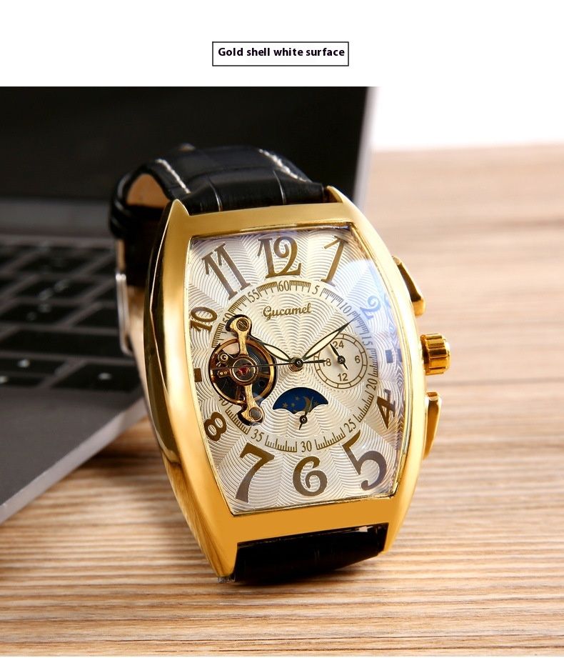 New light luxury men's tonneau-shaped waterproof automatic mechanical watch_voghion.com