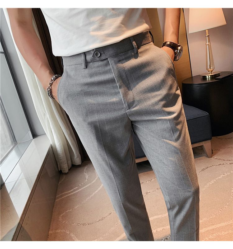 Summer thin men's slim-fitting trousers fashionable striped pants Korean version comfortable micro-elastic small foot_voghion.com