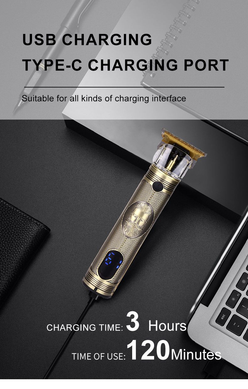 Professional Cordless Hair Clipper – Digital Display, Brushless Motor, Long-Lasting Battery For Men & Barbers (Bronze Textured Series)_voghion.com