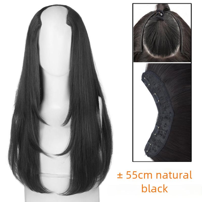 Parrucca Extension per capelli lunghi per donna Capelli medio lunghi a strati a forma di V con parrucca in fibra chimica naturale in un unico pezzo_voghion.com