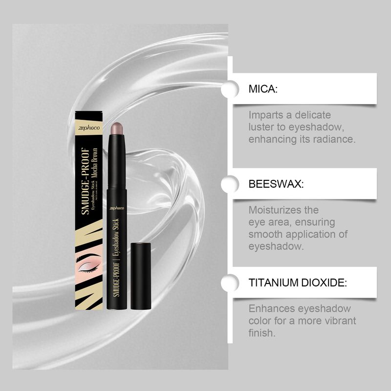 Zephoco Mokkabrauner Stift, matte Creme, seidiger Glitzer, einfach anzuwendender, tragbarer Lidschattenstift_voghion.com