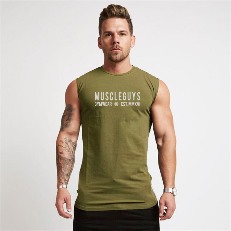 Letter printed bodybuilding and muscle building men's sports tank top tight sleeveless t-shirt Gym tank top_voghion.com