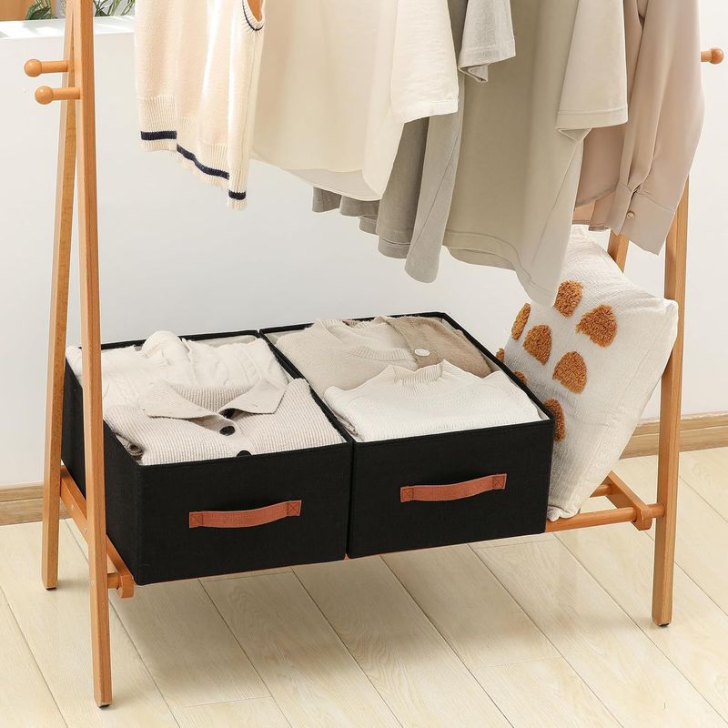 Fabric Storage Bins With Lids - Set Of 3 Decorative Closet Organizers For Clothes Foldable Shelf Baskets Beige_voghion.com