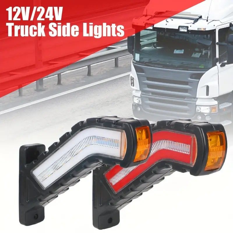 LED Side Marker Lights Turn Signal Lamp 2 Pcs For Truck Trailer Lorry Flowing Water Effect 12V 24V Universal Waterproof_voghion.com