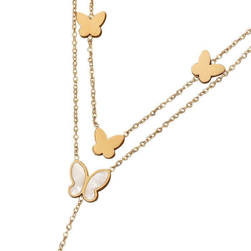 Sweet Fashionable Japanese And Korean Temperament, Smooth Butterfly Shell, Long Tassel Pearl Pendant, Double-layer_voghion.com