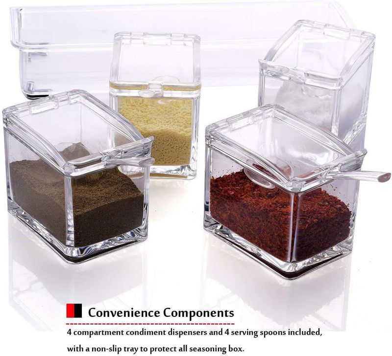 Contenitore per spezie in acrilico trasparente, 4 pezzi, contenitore per spezie, bottiglia per olio con coperchio e cucchiaio_voghion.com