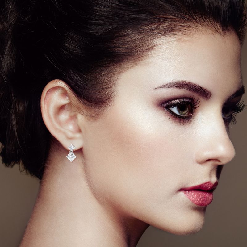 14K White Gold 1 cttw Double Diamond Stud Earrings (H-I Clarity, SI2-I1 Color)_voghion.com