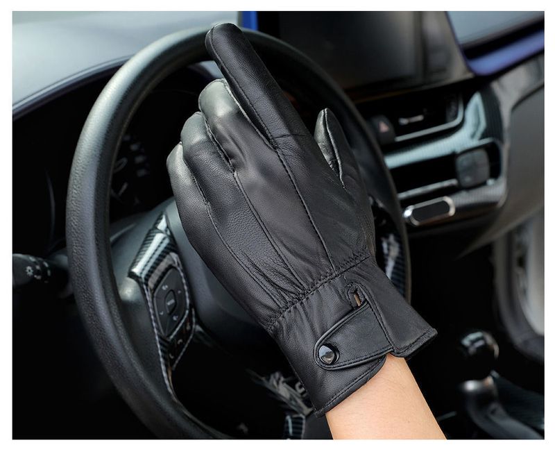 Herrenhandschuhe Echte Lederhandschuhe Herbst und Winter Plus Samt Warme Handschuhe Aus Reinem Schaffell Winddichte Kältefeste Outdoor-Fahrradhandschuhe_voghion.com