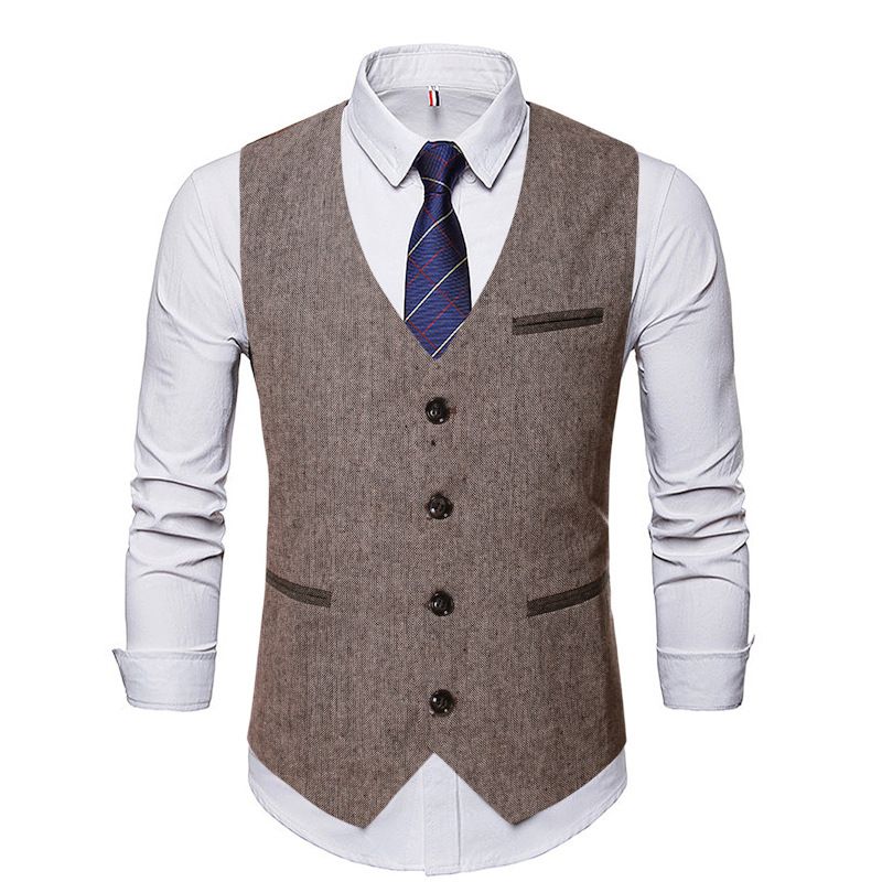 Men's Slim Fit Casual Vest - Single Breasted Open Front Vest With Notch Lapel Polyester Blend Lightweight Layering Piece_voghion.com
