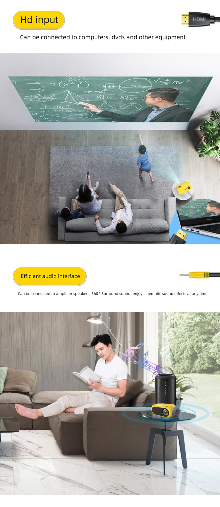 Proiettore per la prima infanzia portatile HD Qiangpu YG300 per la casa, piccolo e mini, per la vendita transfrontaliera all'estero_voghion.com