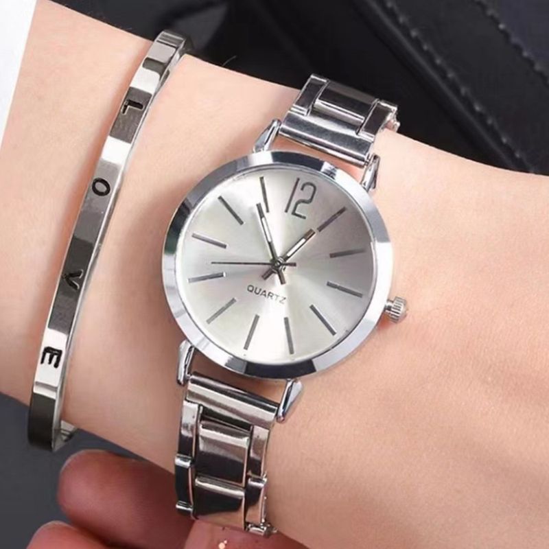 Bracciale alla moda sottile cinturino stretto in acciaio dorato al quarzo per donna quadrante studente orologio alla moda_voghion.com