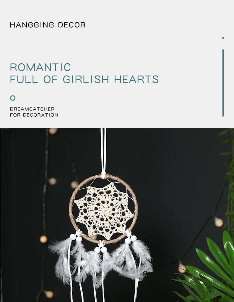 Bohemian Style Wind Chime Single Ring Pendant Home Decoration White Feather Dream Catcher_voghion.com