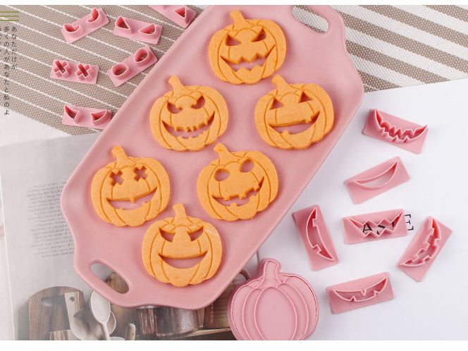 13 gab., jautri Helovīna ķirbju cepumu formiņi - 6 dažādas sejas izteiksmes - plastmasas konditorejas veidnes - cepšanas rīki un virtuves piederumi_voghion.com