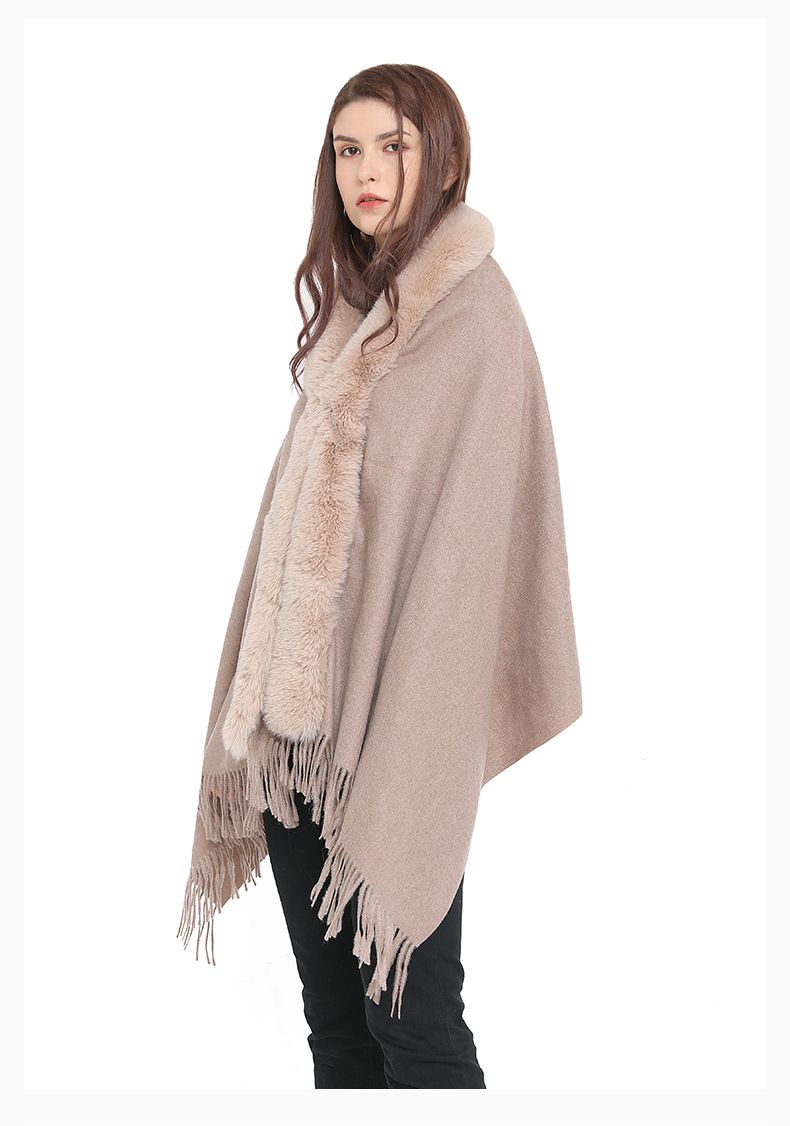 Winter wool collar scarf dual-use women's i mitation cashmere thick dress shawl_voghion.com