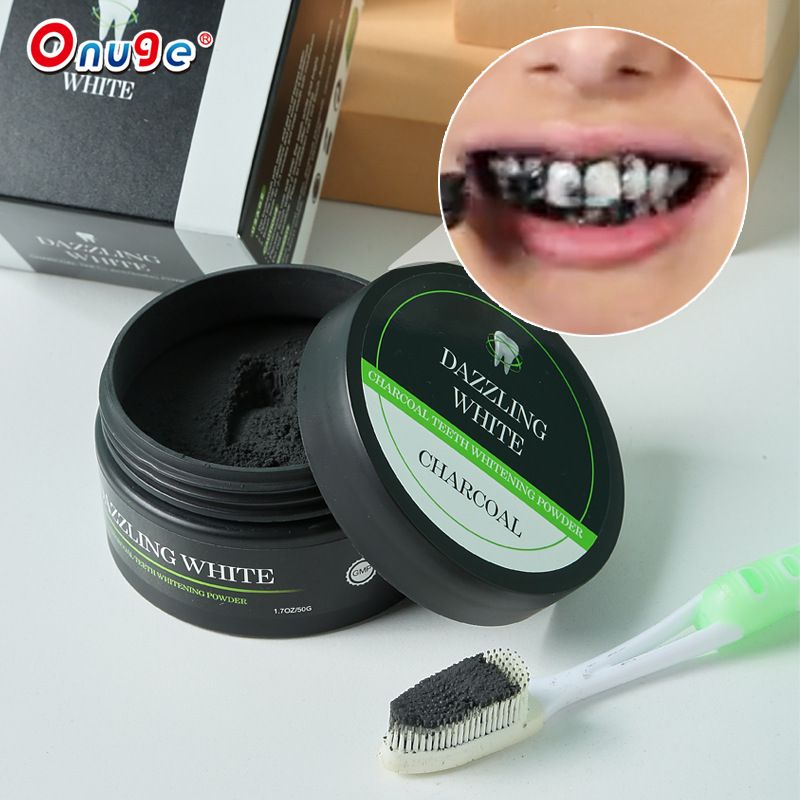 Polvere sbiancante per denti nera Onojie con carbone di bambù attivo e guscio di cocco_voghion.com