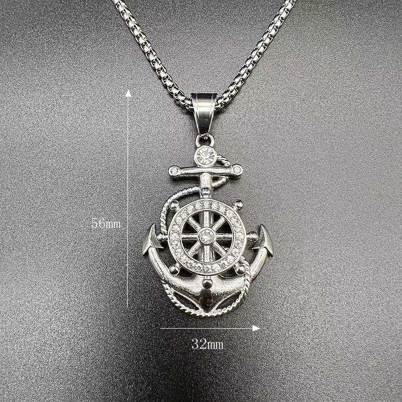 Hip hop jewelry titanium steel vacuum gold plated rhinestone anchor pendant necklace_voghion.com