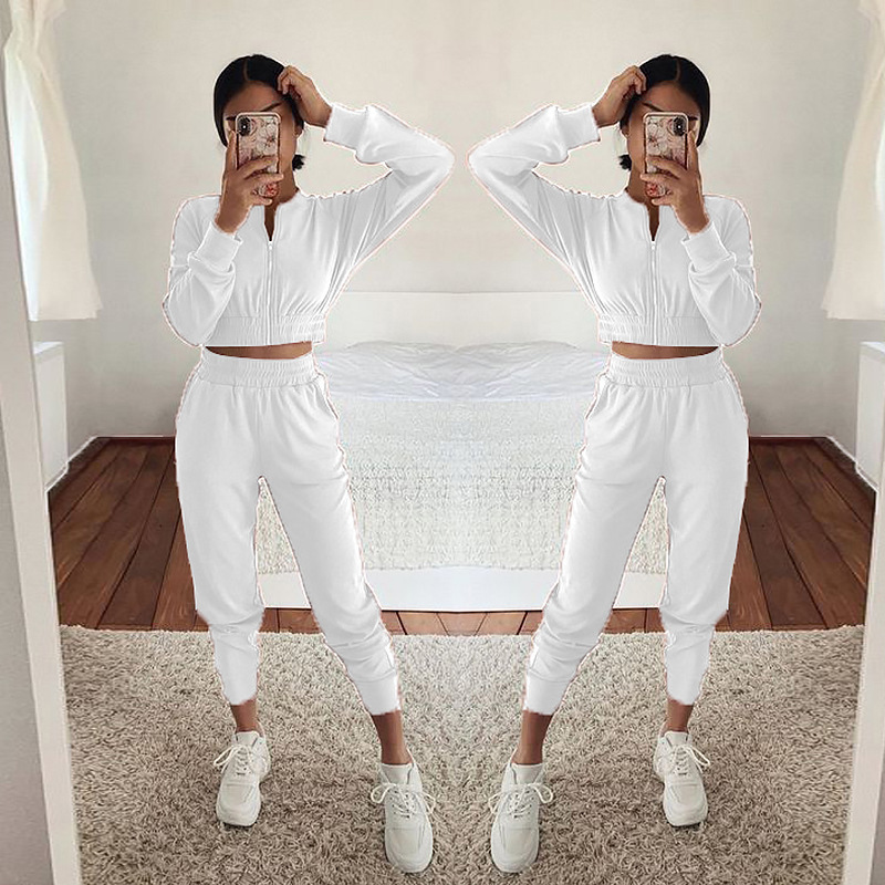 Unique Sportswear 2-piece Set Spring Autumn Zipper Crop Top And Pants Casual Outfit Street Style For Women_voghion.com
