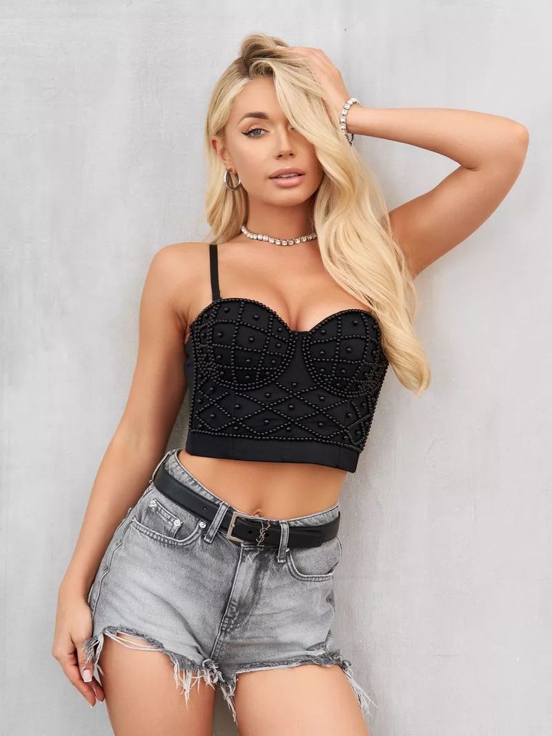 Corsetto sexy con spalline di perle - Bustino regolabile con lacci per donna, moda estiva elegante e chic_voghion.com