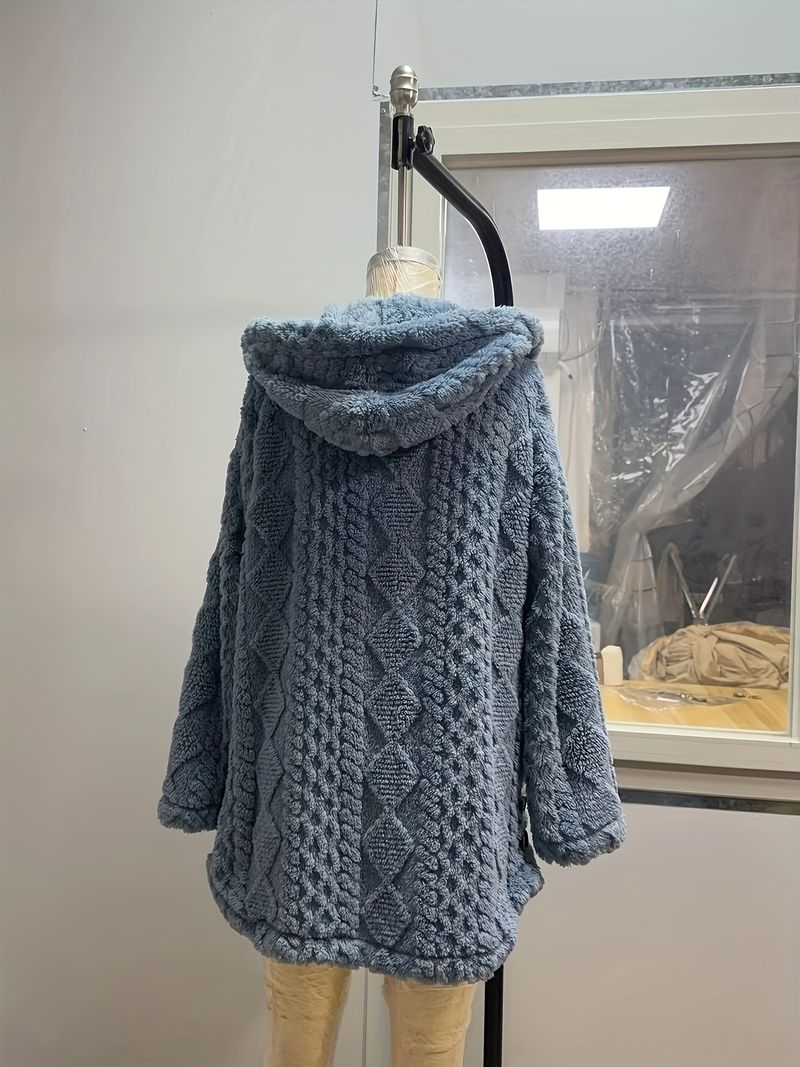 Elegante cappotto in pelliccia stile orsacchiotto da donna con cappuccio - Giacca invernale di media lunghezza, pelliccia morbida, chiusura con bottoni_voghion.com