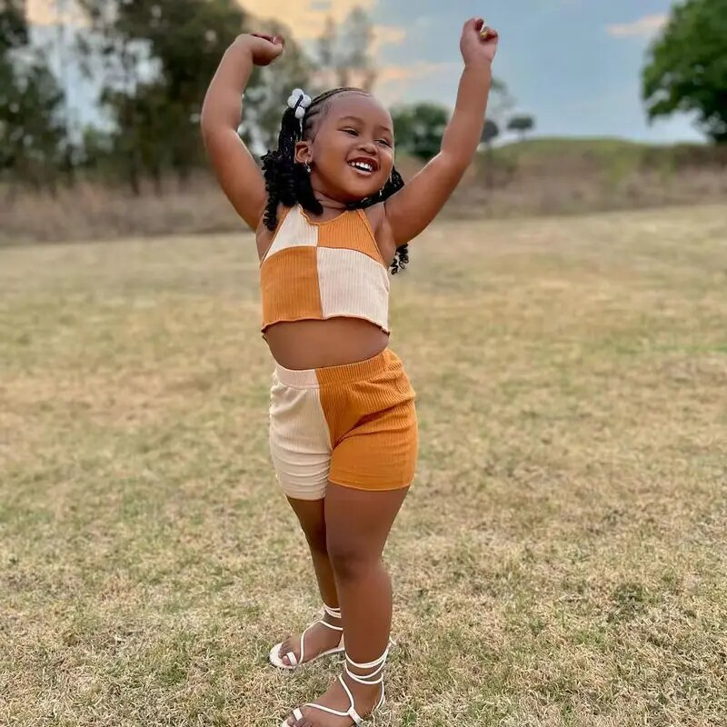 Ensemble de vêtements d'été pour bébés filles de 1 à 8 ans, haut court sans manches + short en Patchwork, pantalons pour enfants, tenues décontractées_voghion.com