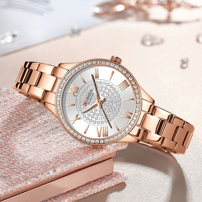 Wasserdichte Quarzuhr für Damen mit römischen Ziffern, schlankes minimalistisches Design, Gehäuse und Armband aus Legierung, lässige Armbanduhr für den Alltag_voghion.com
