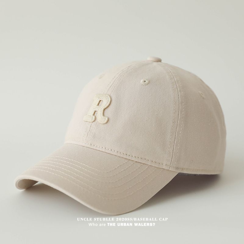 Versione coreana del cappellino da baseball R Label per uomo e donna, casual e versatile, in puro cotone morbido con tesa larga e piccolo cappello parasole._voghion.com