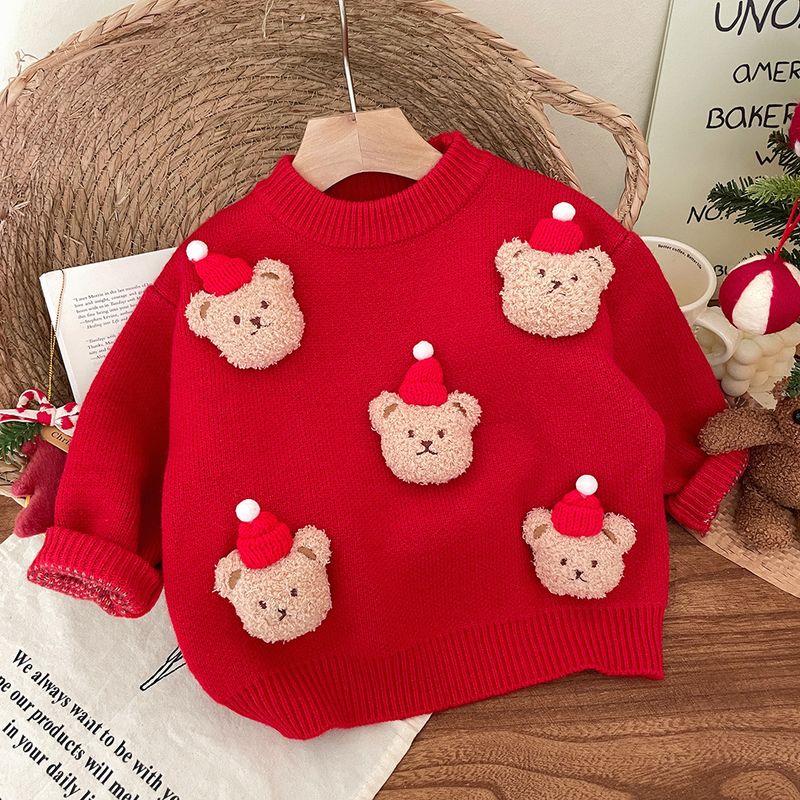 Weihnachtspullover für Kinder mit Patchwork-Stickerei, dicker Puppenpullover, Winter 2024, neuer Rundhalsausschnitt, warmes Strickoberteil für Mädchen, trendig_voghion.com