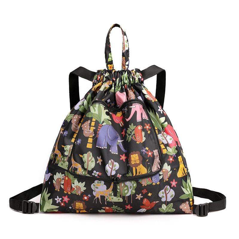 Women's 2025 New Printed Nylon Fabric Backpack Foldable Drawstring Pocket Floral Bag For Women_voghion.com