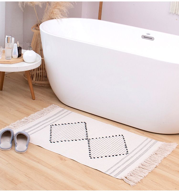 Home Garden Cotton Woven Breathable Household Floor Mat Diamond Cut Flower Tassel Bedside Blanket Entrance Door Mat Balcony Porch Floor Mat_voghion.com