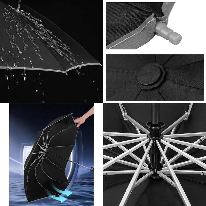 Windproof Folding Umbrella With LED Light Lively Life Inverted Umbrella With Teflon Coating And Reflective Stripe 10 Reinforced Ribs_voghion.com