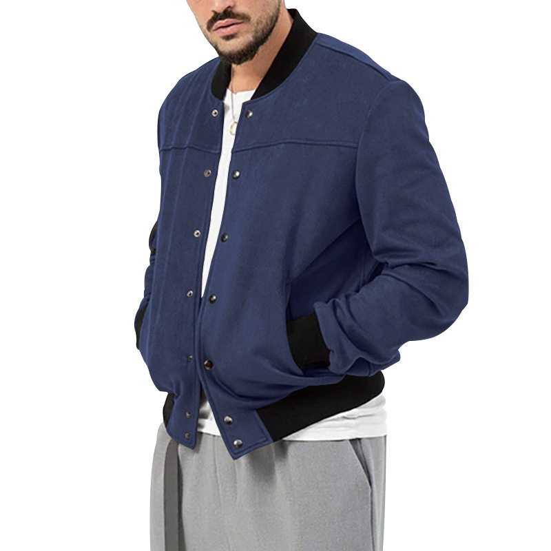 2024 temu Spring New Men's Suede Standing Collar Button Cardigan Jacket Casual Coat_voghion.com