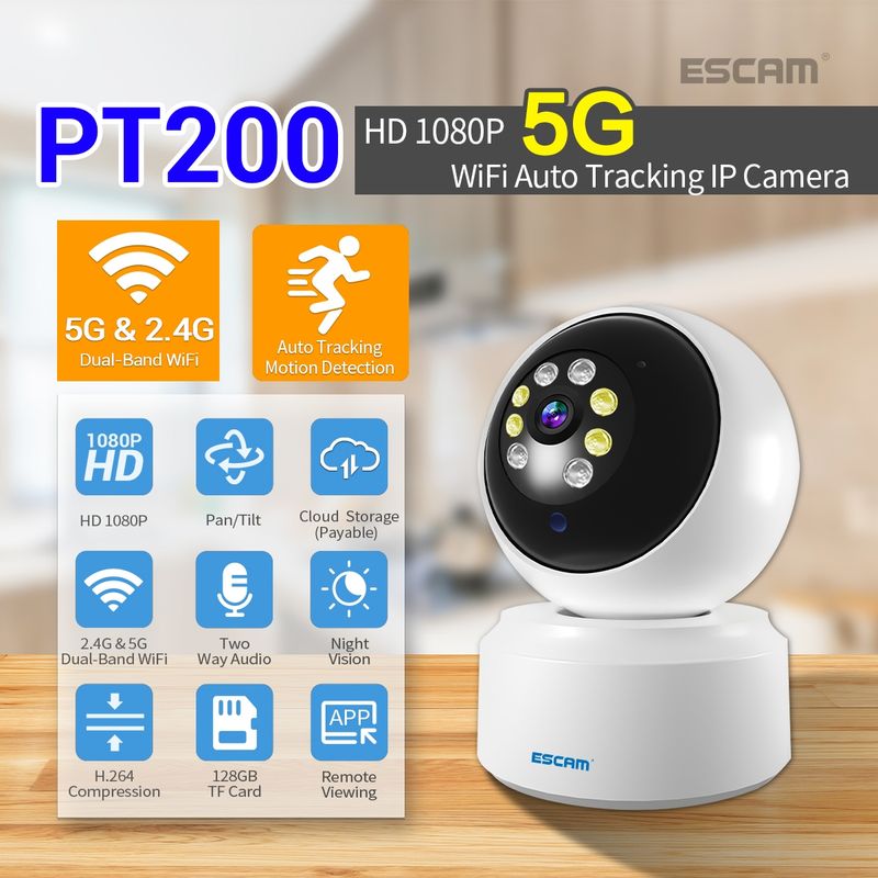 PT200 HD 1080P Dual-band WiFi IP-camera, ondersteunt nachtzicht / bewegingsdetectie / automatische tracking / TF-kaart / tweerichtingsaudio, EU-stekker_voghion.com