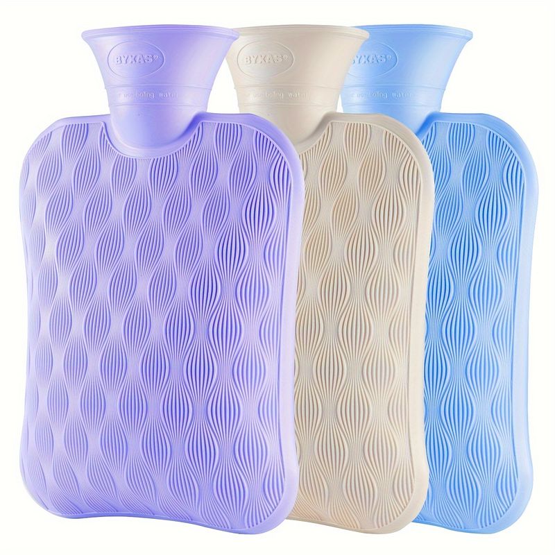 1pc BYXAS Hot Water Bottle, 67.63oz Hot Water Bag For Neck And Shoulder, Hand Feet Warmer, Blue, Purple, White_voghion.com