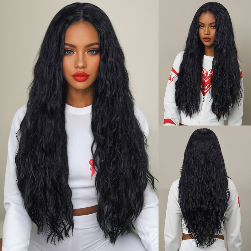 Hair Extensions Wigs Long Curly Hair Middle Split Corn Perm Black Curly Hair Support On Behalf Of The Hair_voghion.com